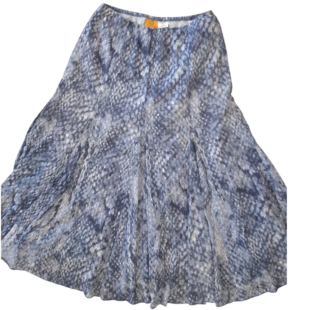 Ruby Rd Blue Print Cotton Midi Skirt Elastic Waist Lined Size 6